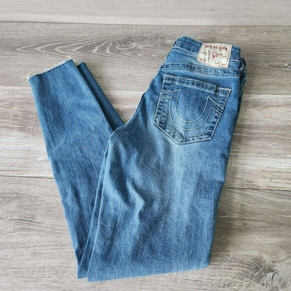 True Religion Halle High Rise Super Skinny Jeans Size 27 Raw Hem Denim 206568 - Picture 1 of 16